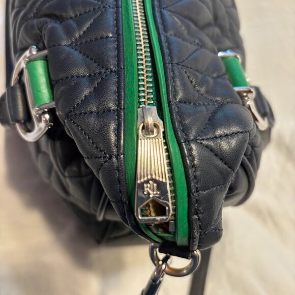RALPH LAUREN Navy/Green Quilted Leather Bag with Dust Bag - Excellent Condition - Picture 6 of 16